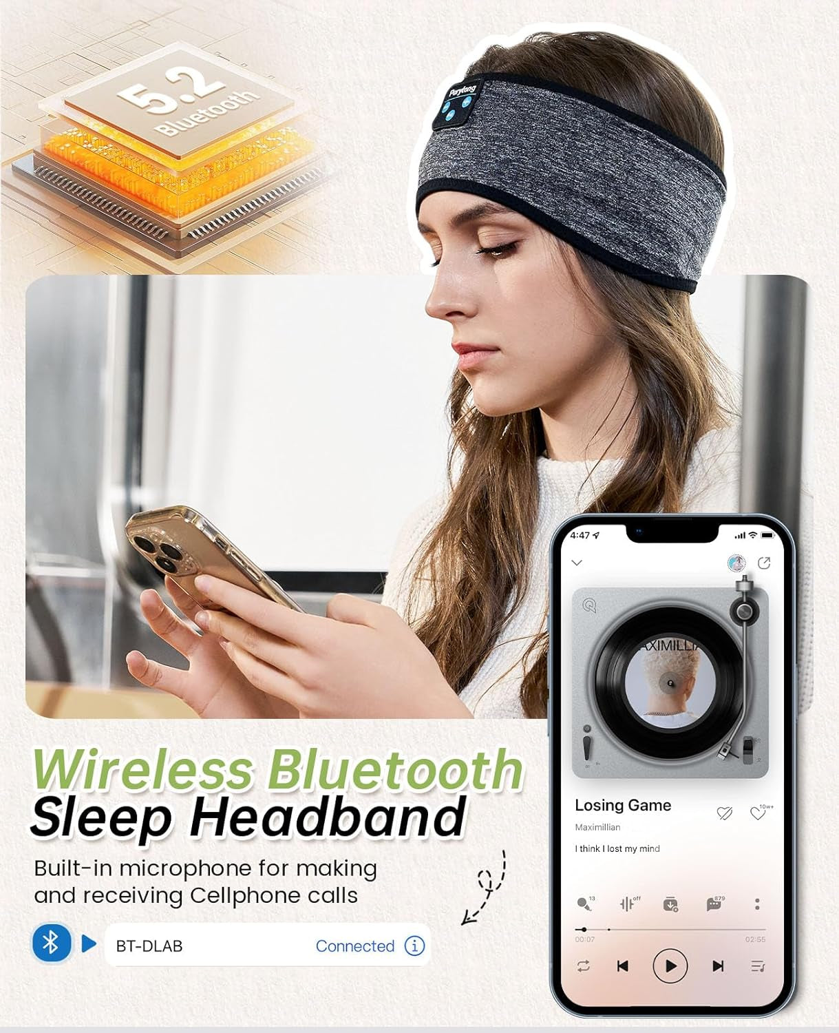 Bluetooth Sleep Headphones Headband - Soft Elastic Comfortable Headband, Gifts for Men, Women, Teenagers