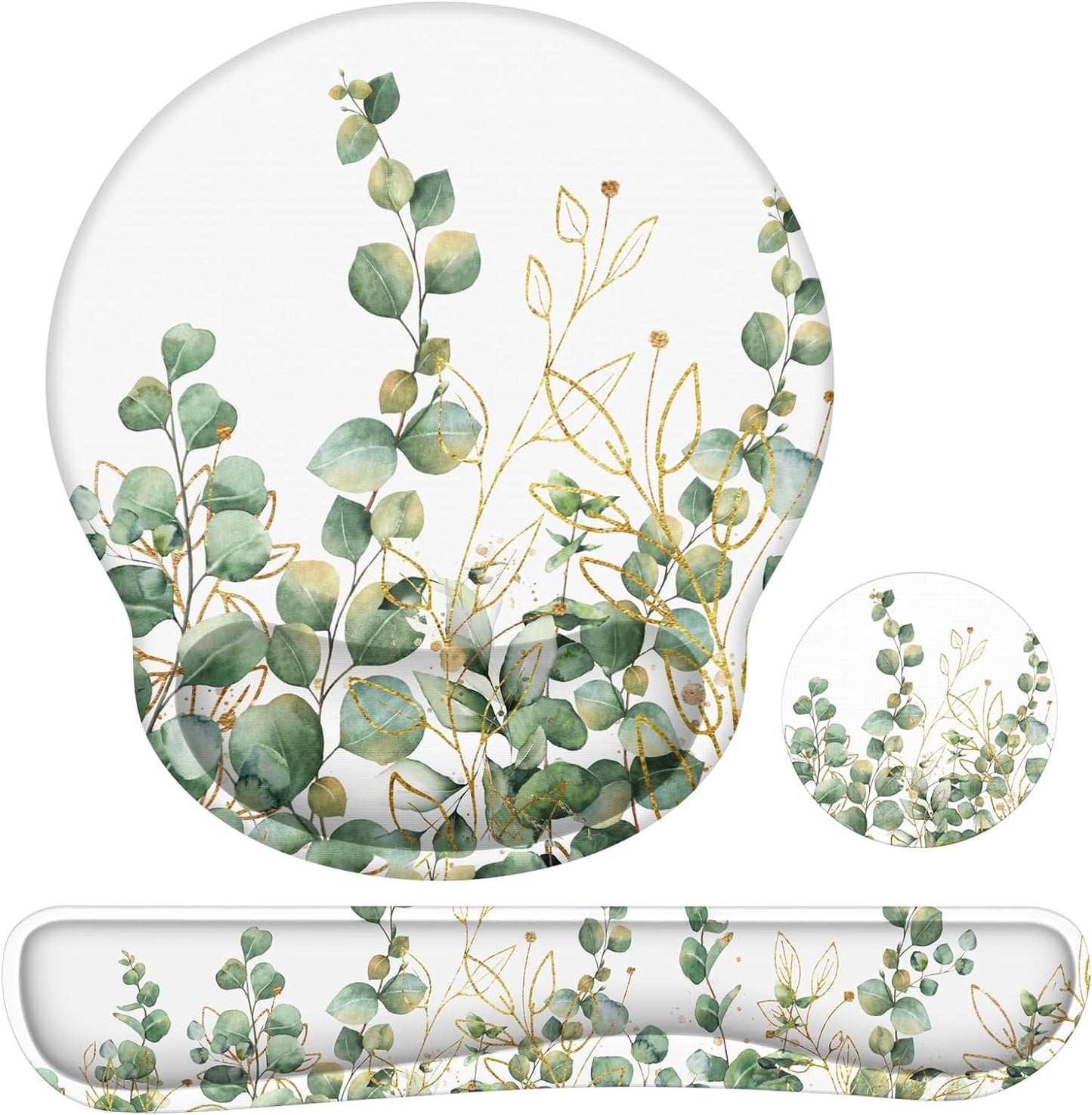 Ergonomic Mouse Pad and Wrist Support Set with Non-Slip Base for Computer and Laptop Use, Includes Coasters, Ideal for Home Office, Tropical Plants Design