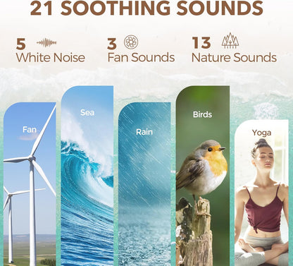 White Noise Sound Machine Alarm Clock with Bluetooth Speaker, Featuring 21 Soothing Sounds, 7 Adjustable Night Lights, 0-100% Dimmer, Sleep Timer, and 30-Level Volume Control for Enhanced Sleep Experience for All Ages