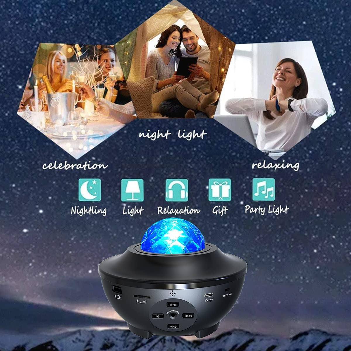 Starry Night Light Projector with Ocean Wave Effects, LED Starlight Clouds, and Bluetooth Music Speaker - Ideal for Home Decor, Birthday Parties, and Weddings