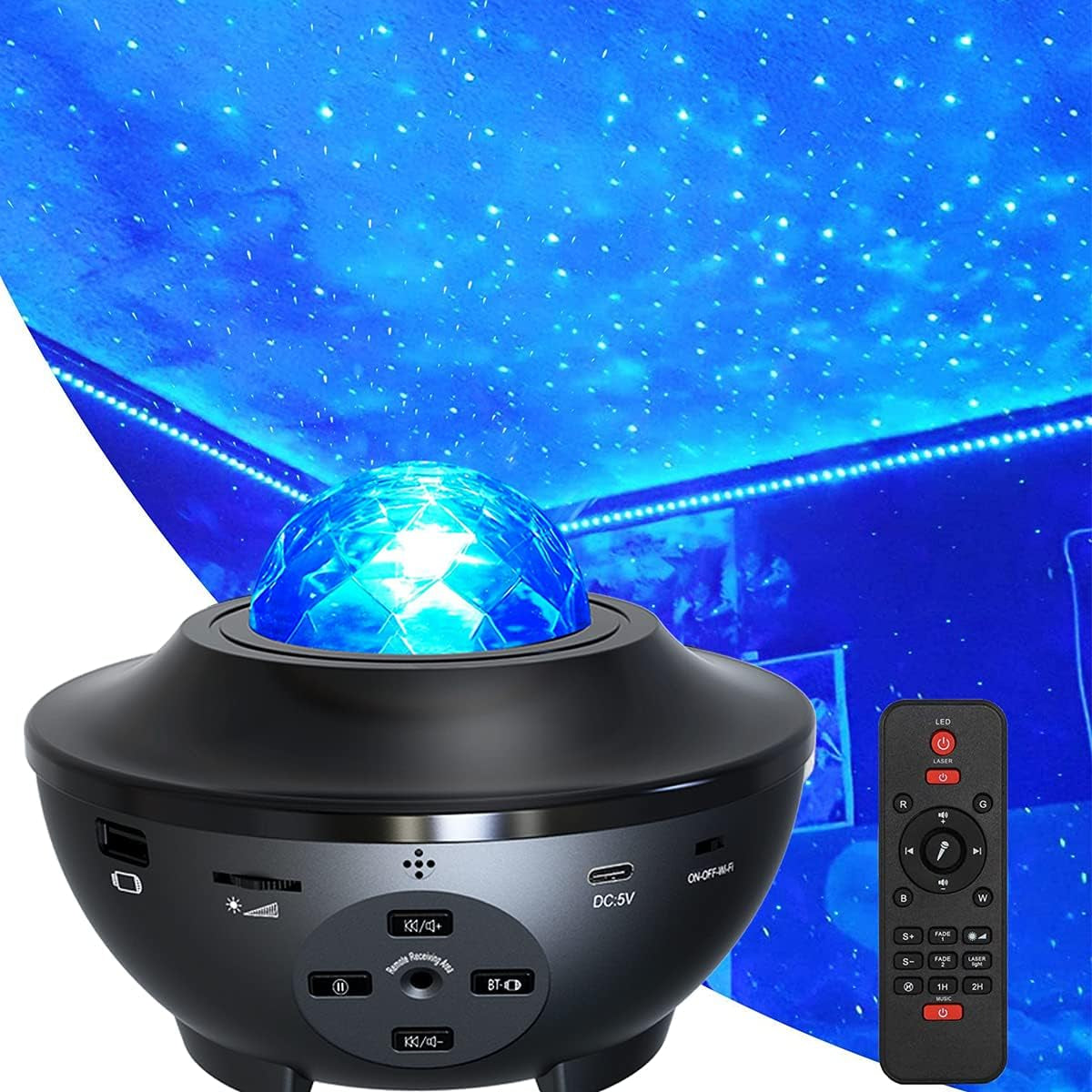 Starry Night Light Projector with Ocean Wave Effects, LED Starlight Clouds, and Bluetooth Music Speaker - Ideal for Home Decor, Birthday Parties, and Weddings