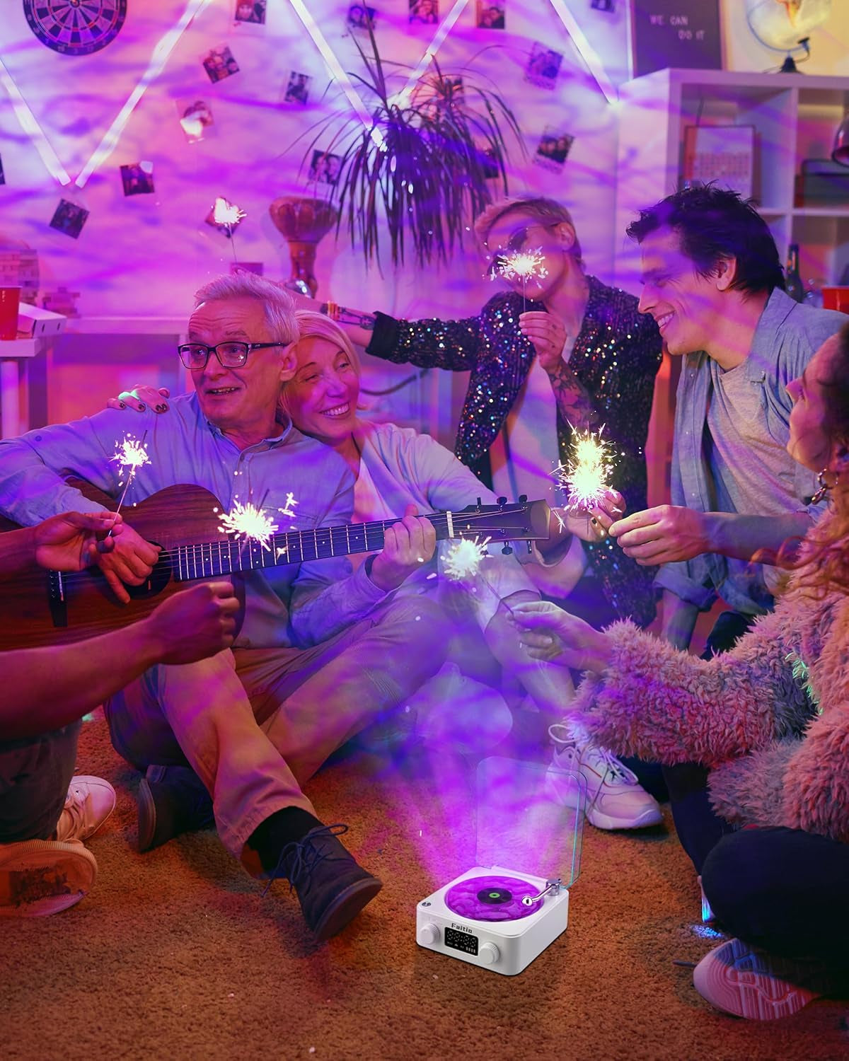 Charming Waves Vinyl Bluetooth Speaker - Retro Style with Ocean Sound White Noise, Ambient Light & Timer for Relaxation and Fun