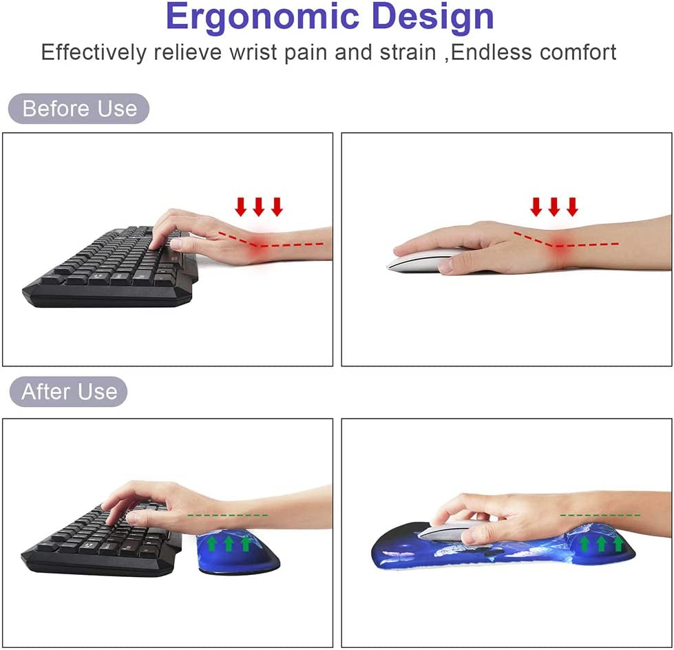 Mouse Pad with Wrist Support and Keyboard Wrist Rest Pad Set,Ergonomic Mouse Pads for Computers Laptop,Non-Slip Comfortable Mousepad W/Raised Memory Foam for Easy Typing & Pain Relief (Arts Butterfly)