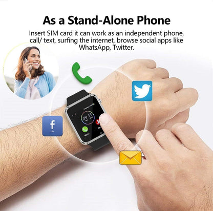 Smart Watch Bluetooth Watch Support Make/Answer Phones Receive/View Messages Compatible Iphone Android Ios Phones with Camera Pedometer SIM SD Card Slot for Men Women Kids (Silver)