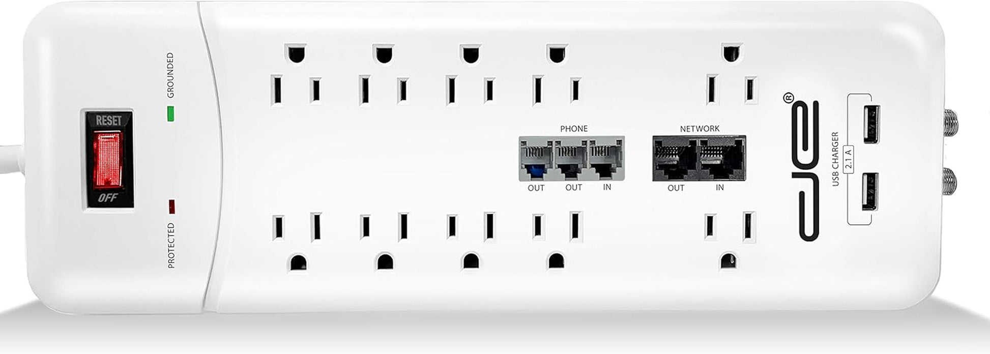10-Outlet Heavy-Duty Surge Protector with 4050 Joules and 25 FT Straight Plug (White)