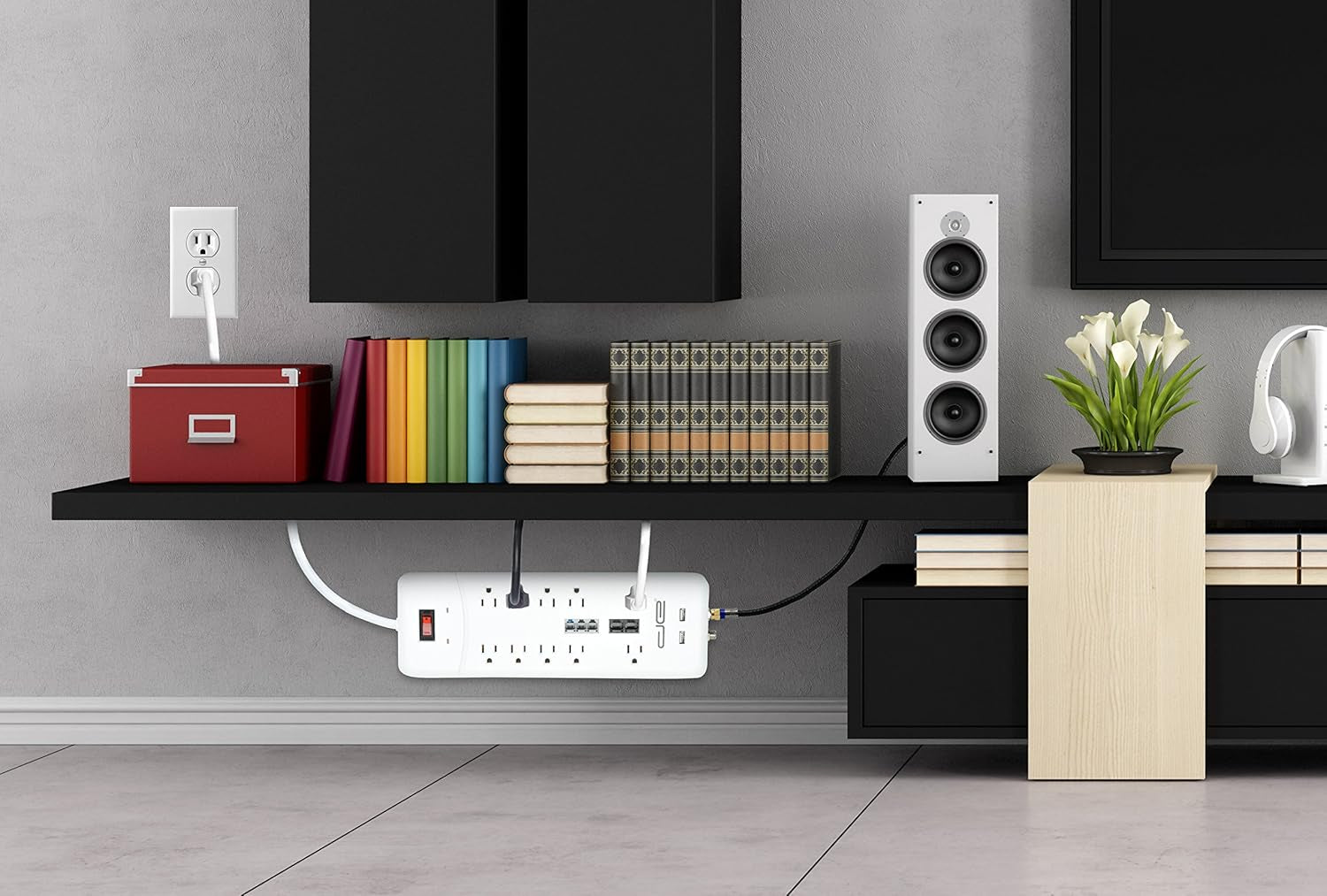 10-Outlet Heavy-Duty Surge Protector with 4050 Joules and 25 FT Straight Plug (White)