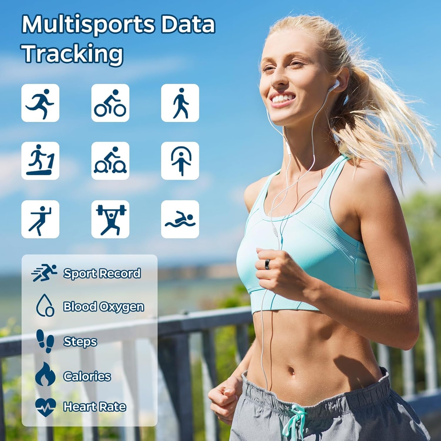 Sleep Monitoring Ring with Heart Rate Tracking, Waterproof Fitness Tracker for Activity Monitoring, Step Count, Distance, and Caloric Burn, Air Gesture Control, Up to 7-Day Battery Life, Compatible with iOS and Android (Silver, Size 12)