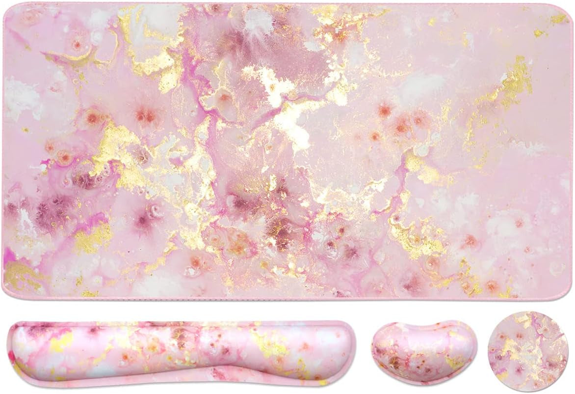 Extended Keyboard and Mouse Pad Set with Ergonomic Wrist Rest Support - Memory Foam, 3-Piece Desk Pad Set (35.4 x 15.7 in) for Home Office, Study, and Gaming - Weeds Design