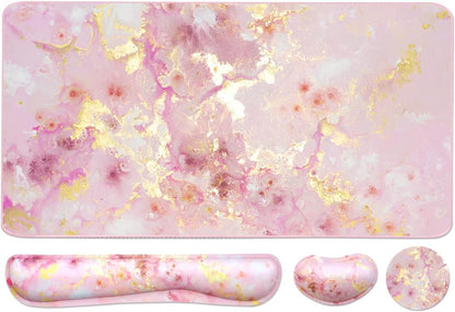 Extended Keyboard and Mouse Pad Set with Ergonomic Wrist Rest Support - Memory Foam, 3-Piece Desk Pad Set (35.4 x 15.7 in) for Home Office, Study, and Gaming - Weeds Design