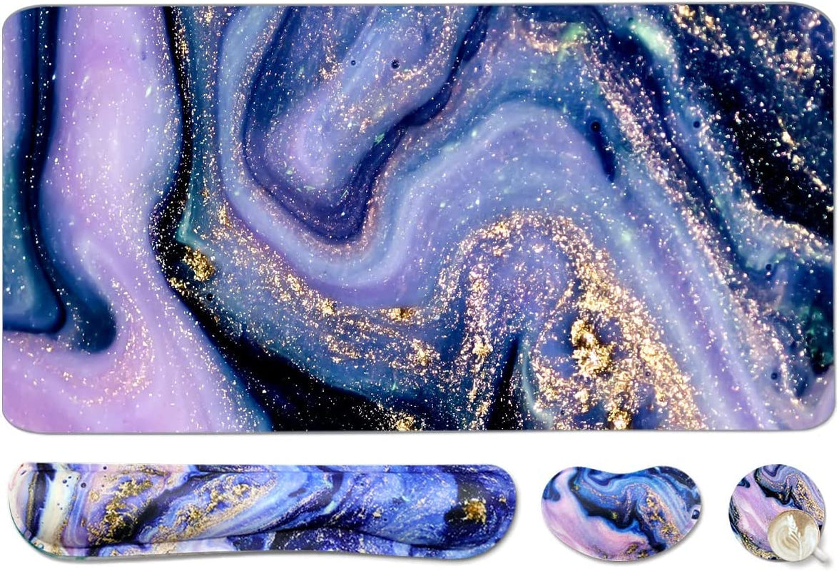 Extended Keyboard and Mouse Pad Set with Ergonomic Wrist Rest Support - Memory Foam, 3-Piece Desk Pad Set (35.4 x 15.7 in) for Home Office, Study, and Gaming - Weeds Design