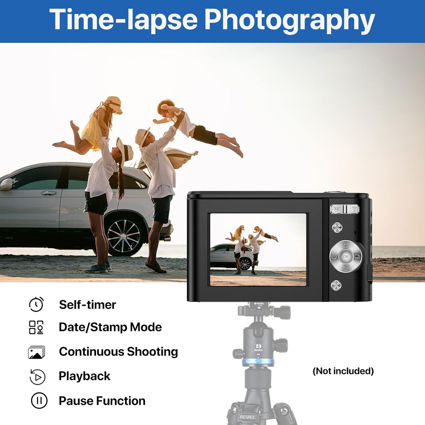 Children's Digital Camera - 36MP, 1080P FHD, 16X Digital Zoom, Rechargeable Compact Vlogging Camera for Kids and Teens (Black)