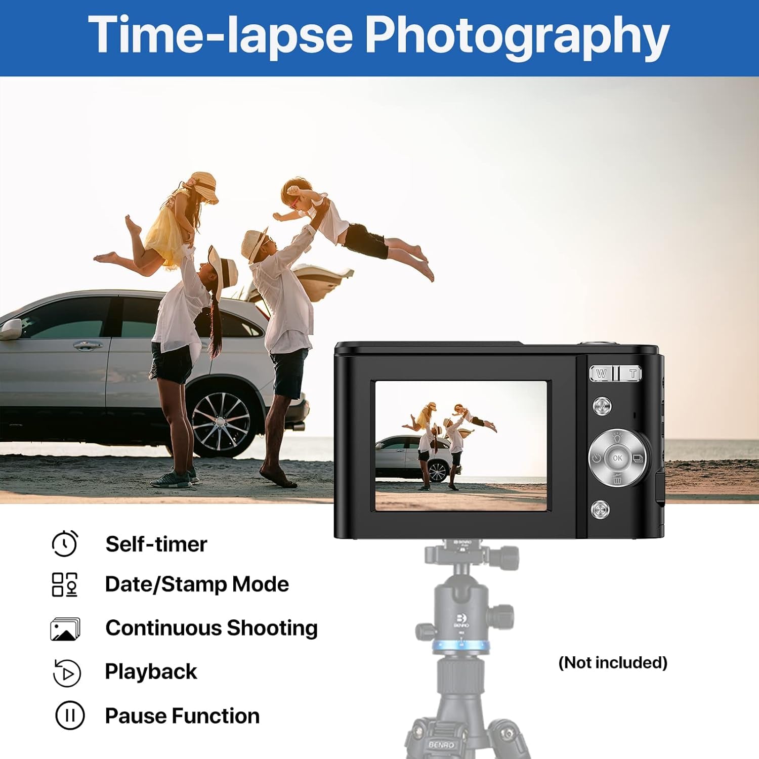 Children's Digital Camera - 36MP, 1080P FHD, 16X Digital Zoom, Rechargeable Compact Vlogging Camera for Kids and Teens (Black)