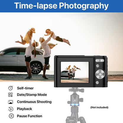 Children's Digital Camera - 36MP, 1080P FHD, 16X Digital Zoom, Rechargeable Compact Vlogging Camera for Kids and Teens (Black)