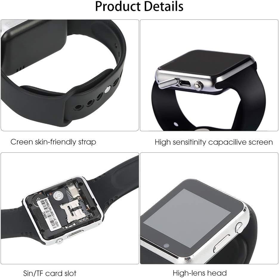 Smart Watch Bluetooth Watch Support Make/Answer Phones Receive/View Messages Compatible Iphone Android Ios Phones with Camera Pedometer SIM SD Card Slot for Men Women Kids (Silver)