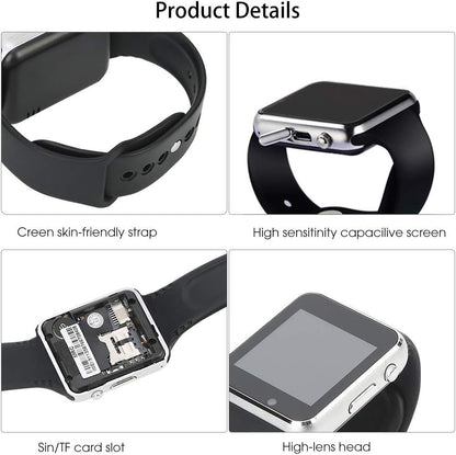 Smart Watch Bluetooth Watch Support Make/Answer Phones Receive/View Messages Compatible Iphone Android Ios Phones with Camera Pedometer SIM SD Card Slot for Men Women Kids (Silver)