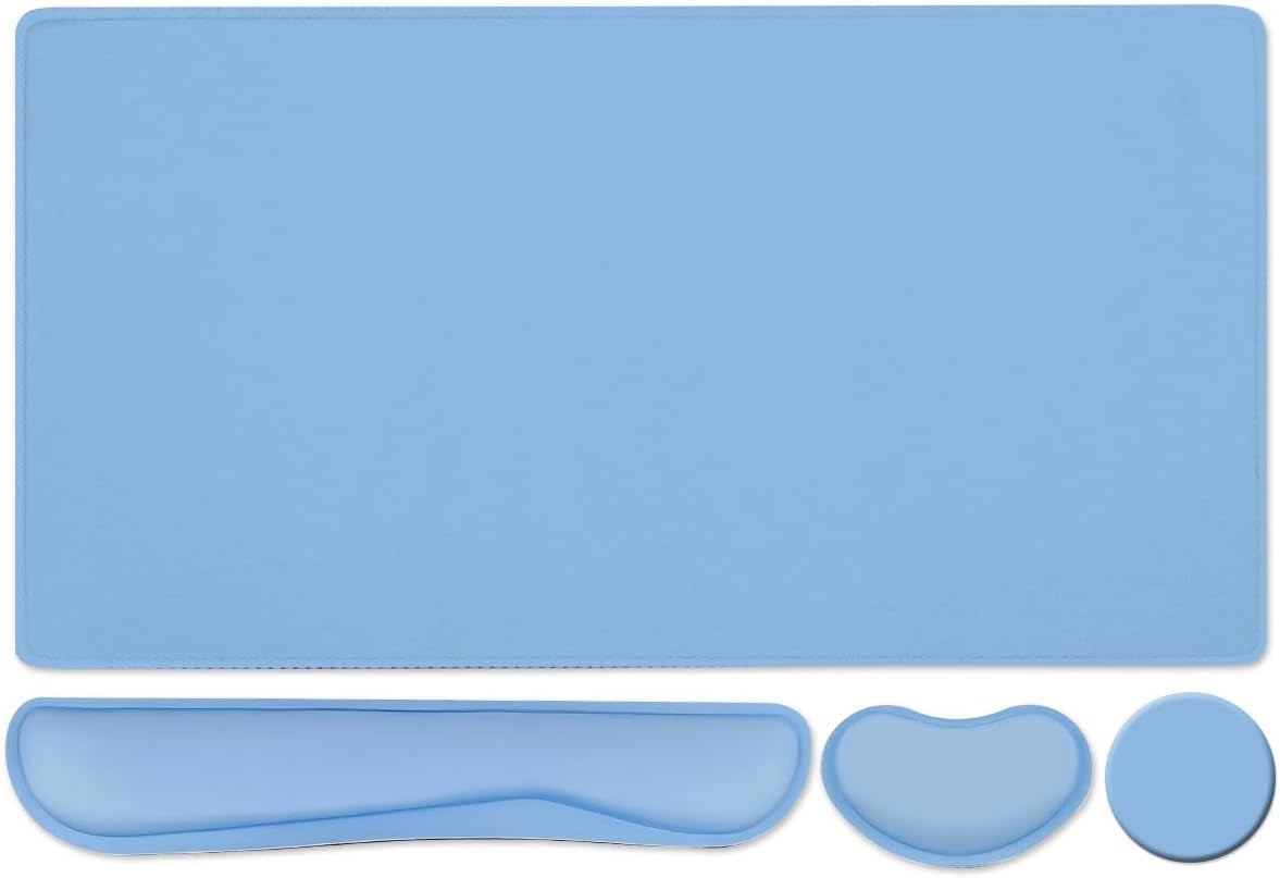 Extended Keyboard and Mouse Pad Set with Ergonomic Wrist Rest Support - Memory Foam, 3-Piece Desk Pad Set (35.4 x 15.7 in) for Home Office, Study, and Gaming - Weeds Design