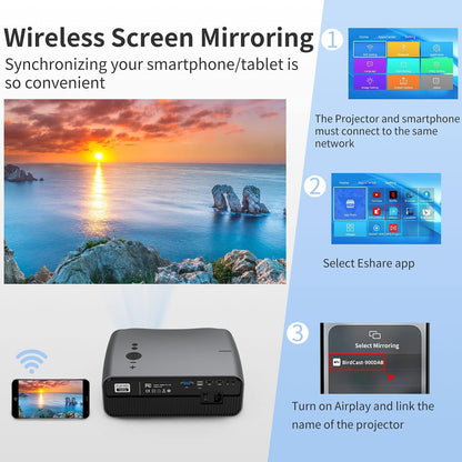 Smart Home Projector - 10,000 Lumen, Native 1080P, 4K Support, 300" Image, Built-in Android System, 5G Wi-Fi, Bluetooth - Full HD for Outdoor Movies, Netflix, Gaming, and Work