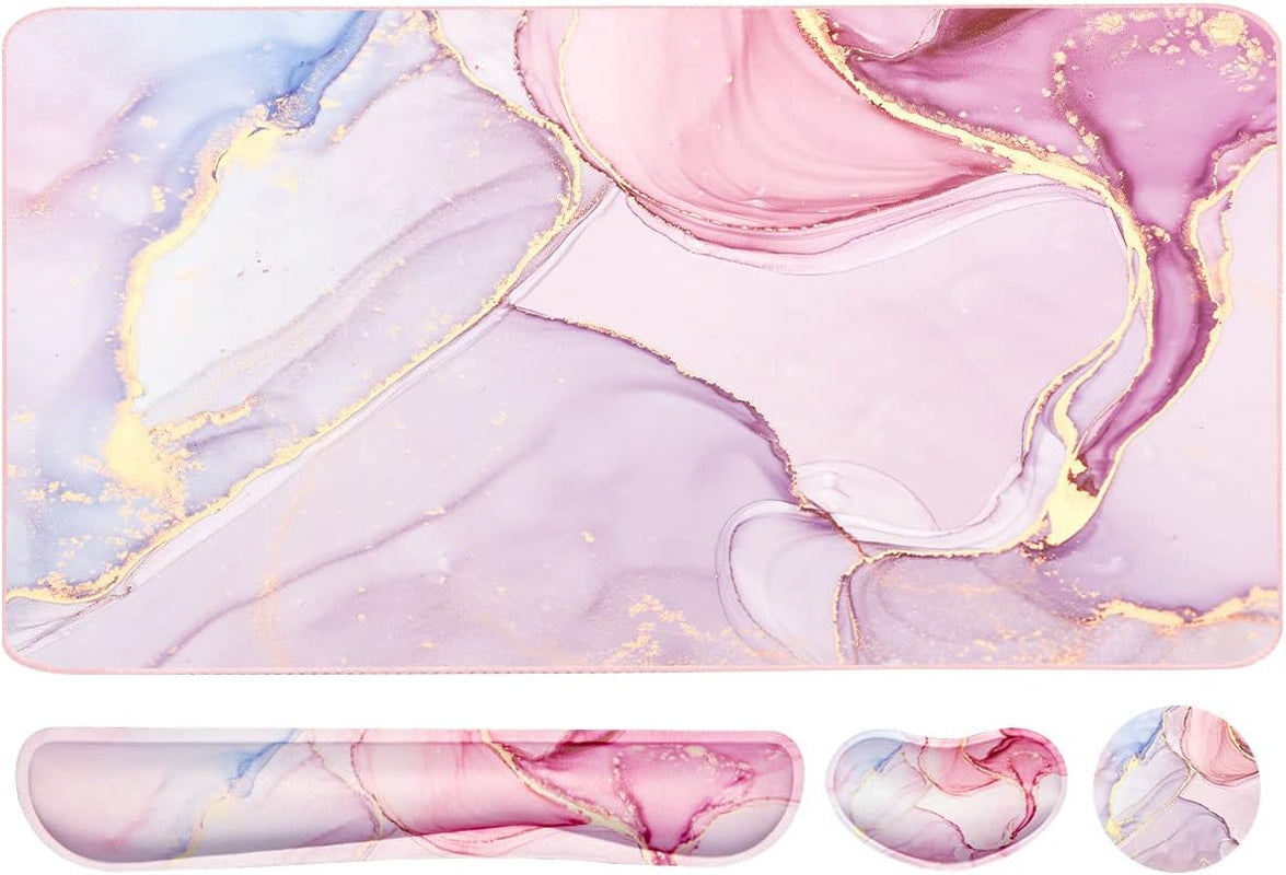 Extended Keyboard and Mouse Pad Set with Ergonomic Wrist Rest Support - Memory Foam, 3-Piece Desk Pad Set (35.4 x 15.7 in) for Home Office, Study, and Gaming - Weeds Design