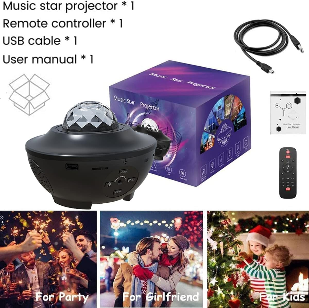 Starry Night Light Projector with Ocean Wave Effects, LED Starlight Clouds, and Bluetooth Music Speaker - Ideal for Home Decor, Birthday Parties, and Weddings