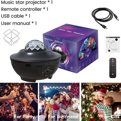 Starry Night Light Projector with Ocean Wave Effects, LED Starlight Clouds, and Bluetooth Music Speaker - Ideal for Home Decor, Birthday Parties, and Weddings