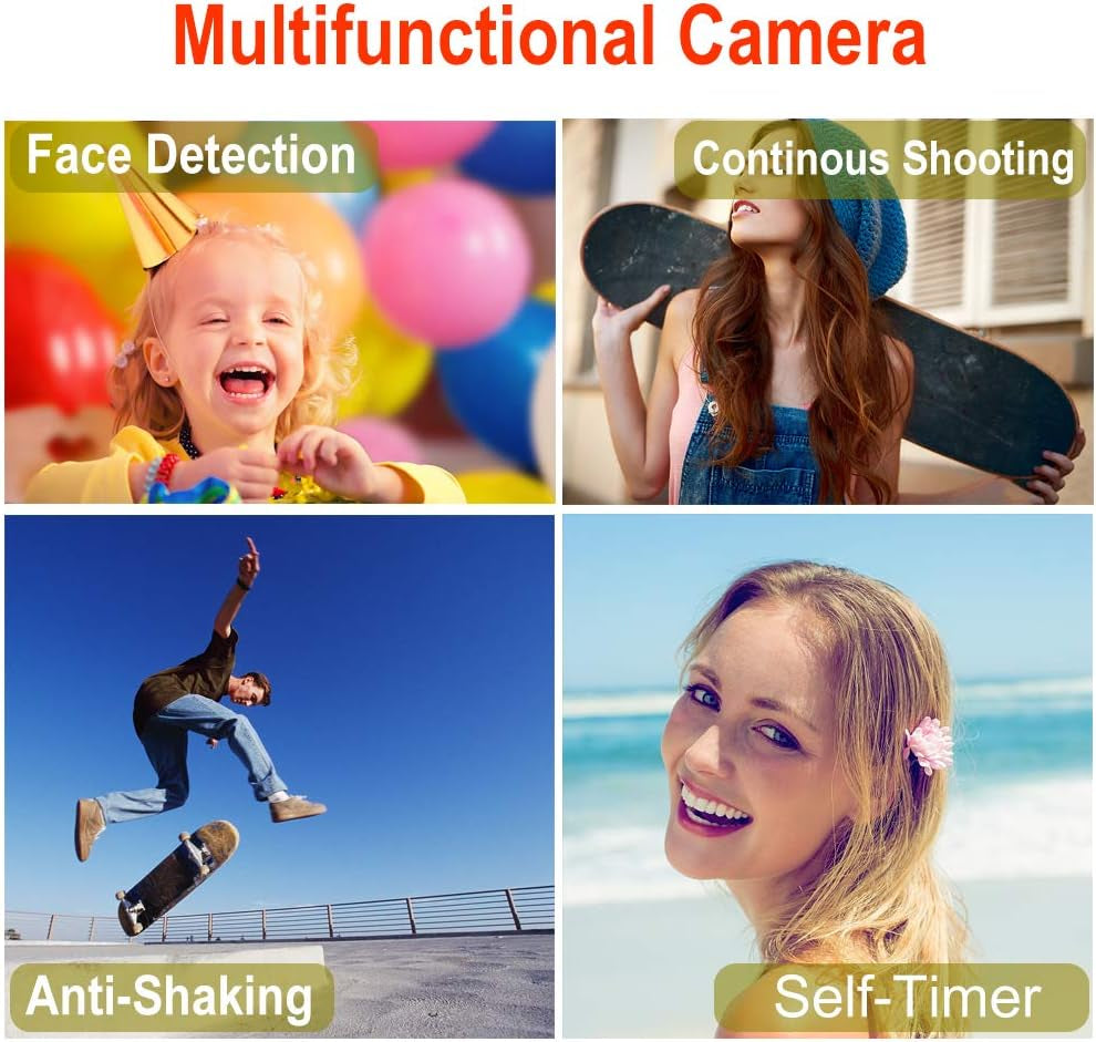 Compact 30 MP Digital Camera with 2.7 Inch LCD Screen and 8X Digital Zoom - Ideal for Vlogging, Suitable for Adults, Kids, and Beginners (Includes 32GB SD Card and Battery) - Black