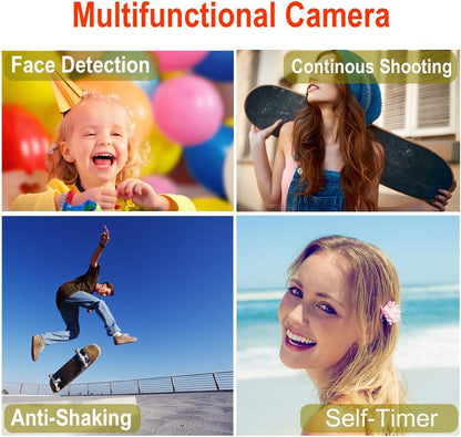 Compact 30 MP Digital Camera with 2.7 Inch LCD Screen and 8X Digital Zoom - Ideal for Vlogging, Suitable for Adults, Kids, and Beginners (Includes 32GB SD Card and Battery) - Black