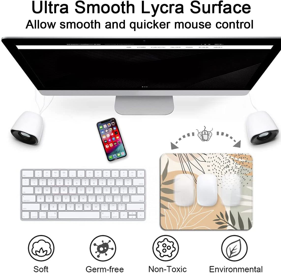 Premium Textured Mouse Pad with Stitched Edges and Non-Slip Rubber Base, Leaf Abstract Design, 9.5 x 7.9 Inches for Laptop and Desktop Use