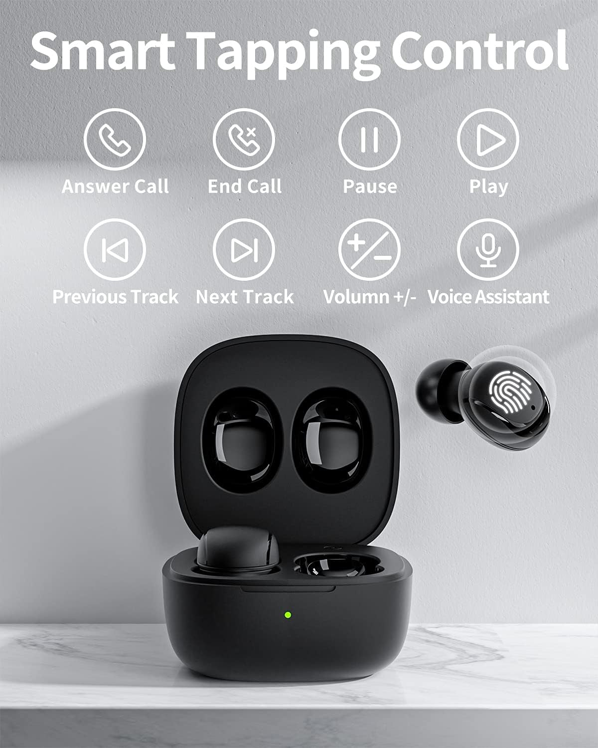 Bluetooth 5.0 Wireless Earbuds for iOS and Android - Comfortable True Wireless In-Ear Headphones with Microphone, Sweatproof Design, 18 Hours Playtime, Black