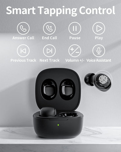 Bluetooth 5.0 Wireless Earbuds for iOS and Android - Comfortable True Wireless In-Ear Headphones with Microphone, Sweatproof Design, 18 Hours Playtime, Black