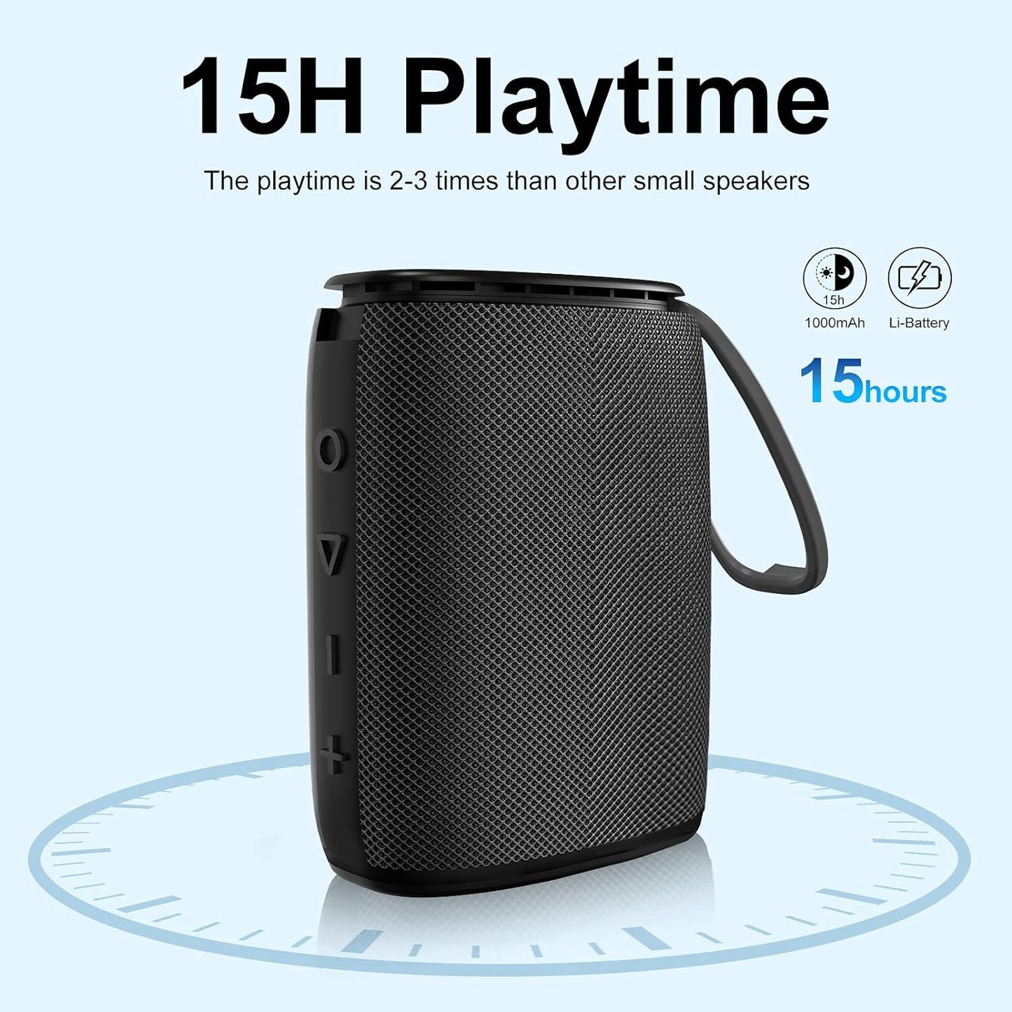 H3 Portable Wireless Bluetooth Speaker - Enhanced Bass HD Stereo Sound, IPX7 Waterproof, 15-Hour Playtime, USB-C Charging, Ideal for Showers, Outdoor Activities, and Travel with TWS Pairing
