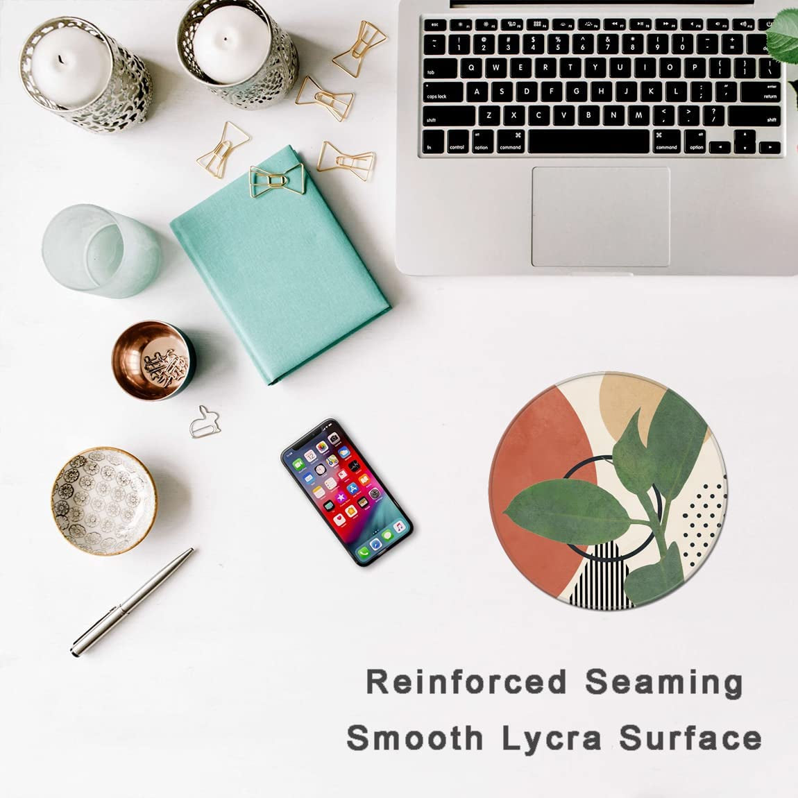 Premium Round Mouse Pad with Stitched Edge, Textured Waterproof Non-Slip Rubber Base, Modern Abstract Design for Laptop and Office Use, 7.9 x 7.9 Inches